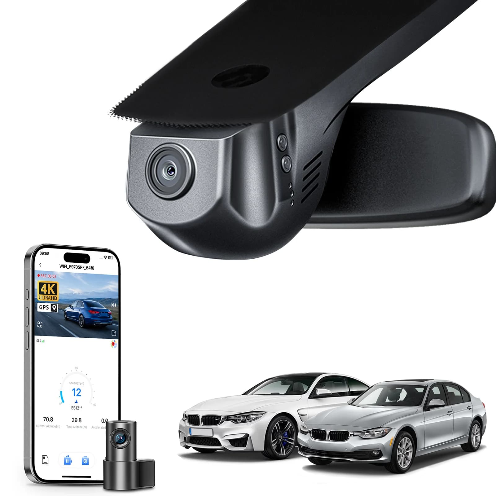 Dash Cam 4K Dedicated for BMW 3 Gen6 F30 F80 M3 Series, Car Camera 2012-2019 with GPS, WiFi and APP, Wireless Plug and Play Recorder