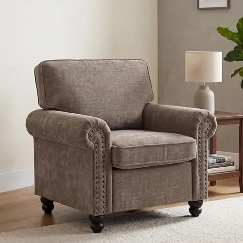 37" Rolled Arms Chair, Nailhead Armchair for Living Room, Single Sofa Chair Reading Armchair with Springs Seat Cushion