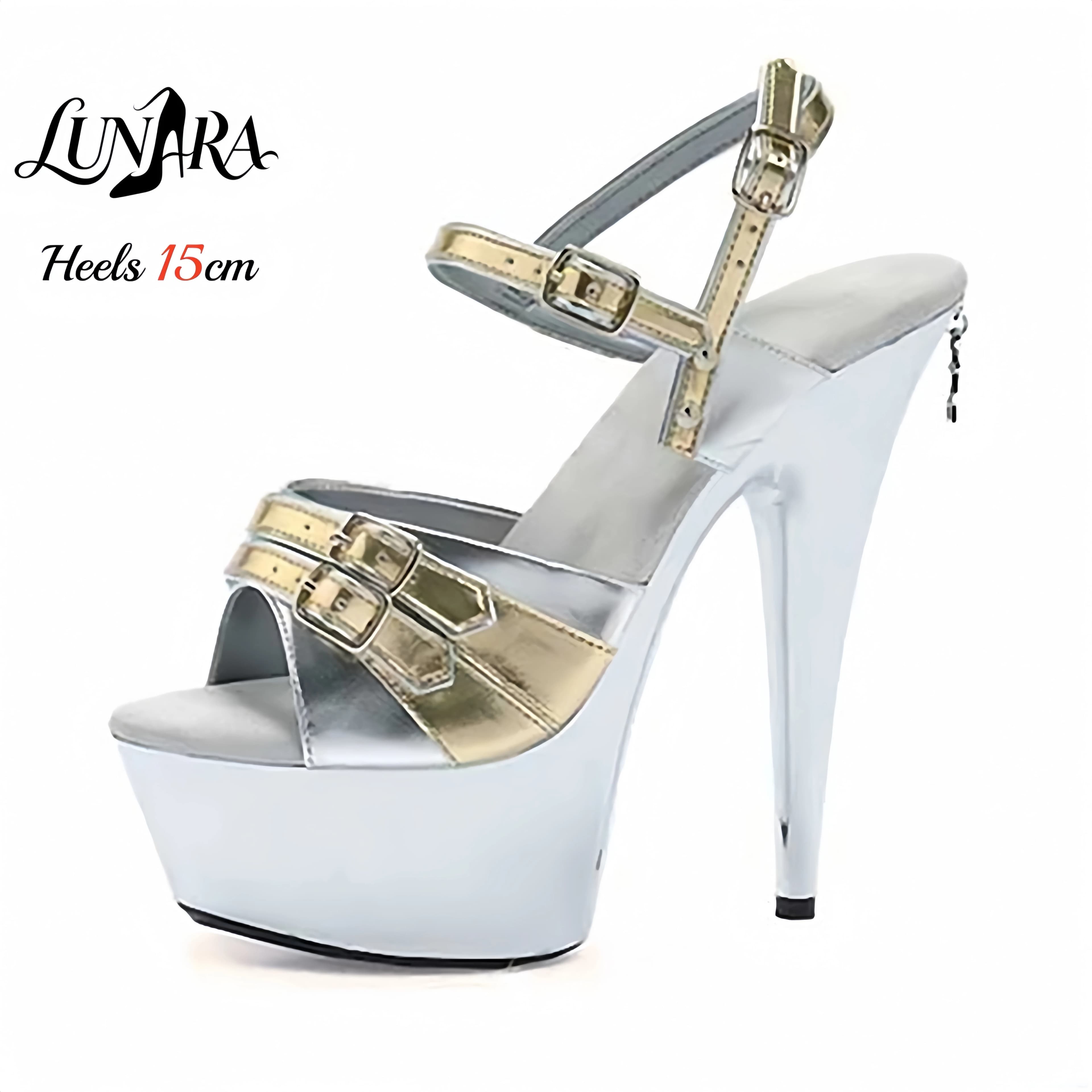 15cm/6Inch Silver Metallic Gold Buckle Ankle Strap Open toe Platform High Heel Sandals Exotic Stripper Pole dance Club Rave