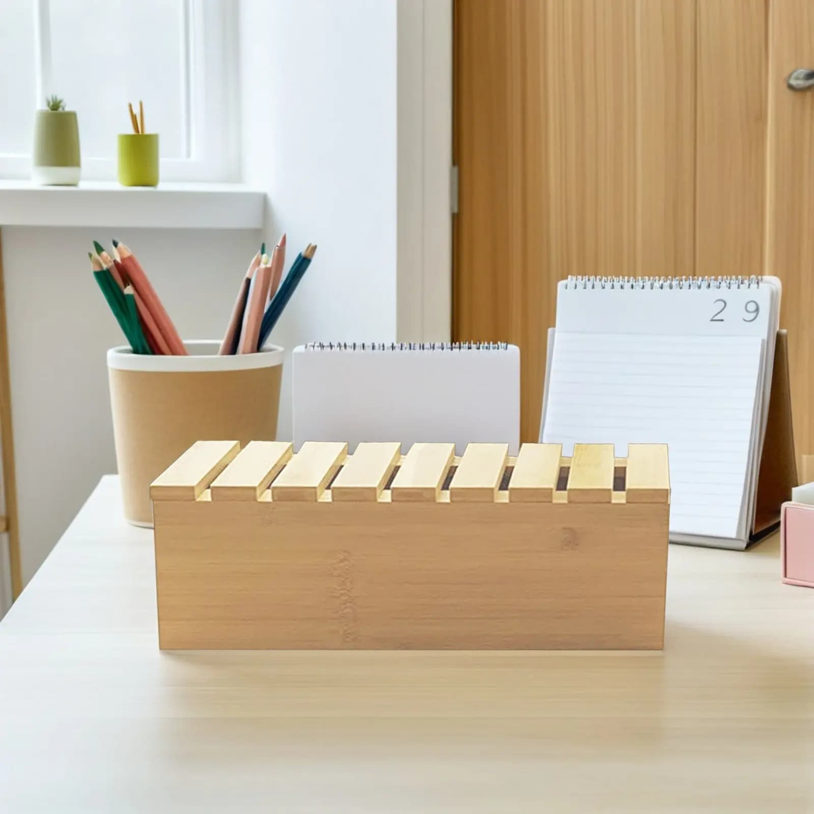 Organizzatore da Scrivania in Legno, Scatola per Cavi con Supporto per Telefono, Gestione Cavi per Ufficio e Casa