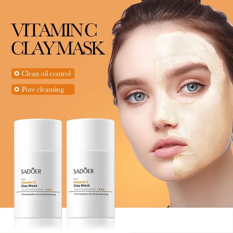 SADOER Maschera per il viso solida alla vitamina C Maschere di fango di argilla Stick Pulizia dei pori Rimuovi comedone Sbiancante Maschera per il viso in argilla idratante