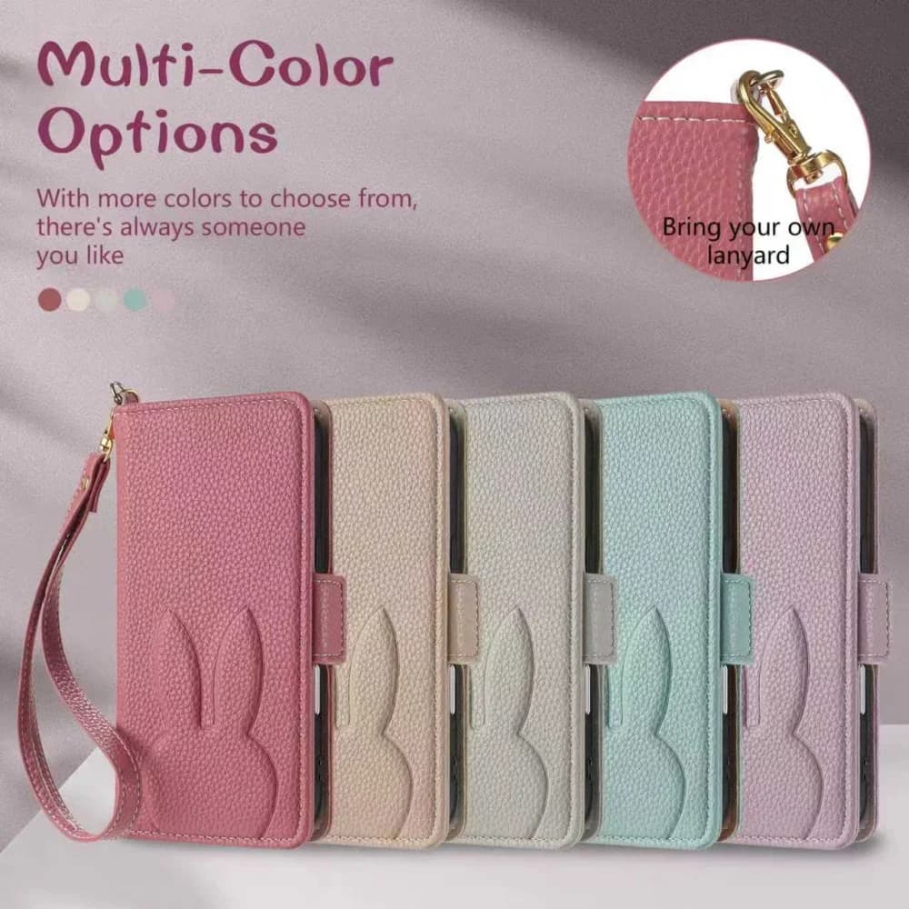 Custodia a portafoglio per telefono in pelle con fiore di coniglio 3D carino per iPhone 16 15 14 Plus 13 12 11 Pro Max XS X SE 16e Slot per scheda Flip Cover