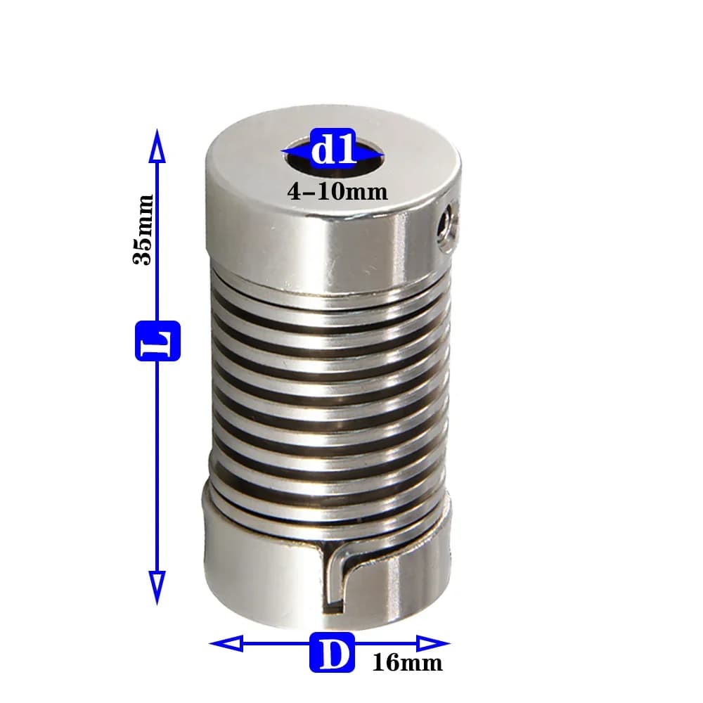 L'accoppiamento elastico con accoppiamento a molla in lega di alluminio D16L35 viene utilizzato per servomotore, asta a vite, connettore albero, stampante 3D, CNC