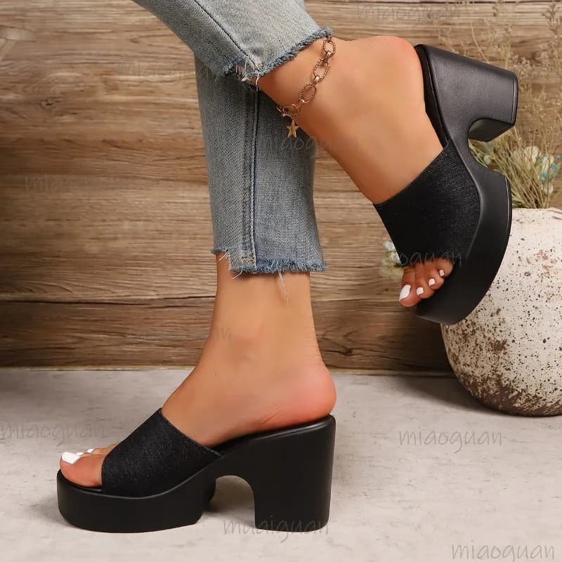 Women's high heel sandals with big heel and wide heel Open sandals with open tip Casual summer fashion shoes Zapatos De Mujer