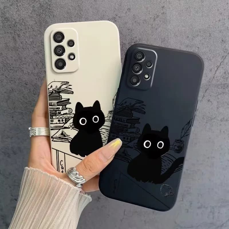 Cute Reading Black Cat Pattern Phone Case For Samsung Galaxy S26 S25 S24 S23 S22 S21 S20 S10 Note20 Ultra 10 Plus Edge TPU Cover