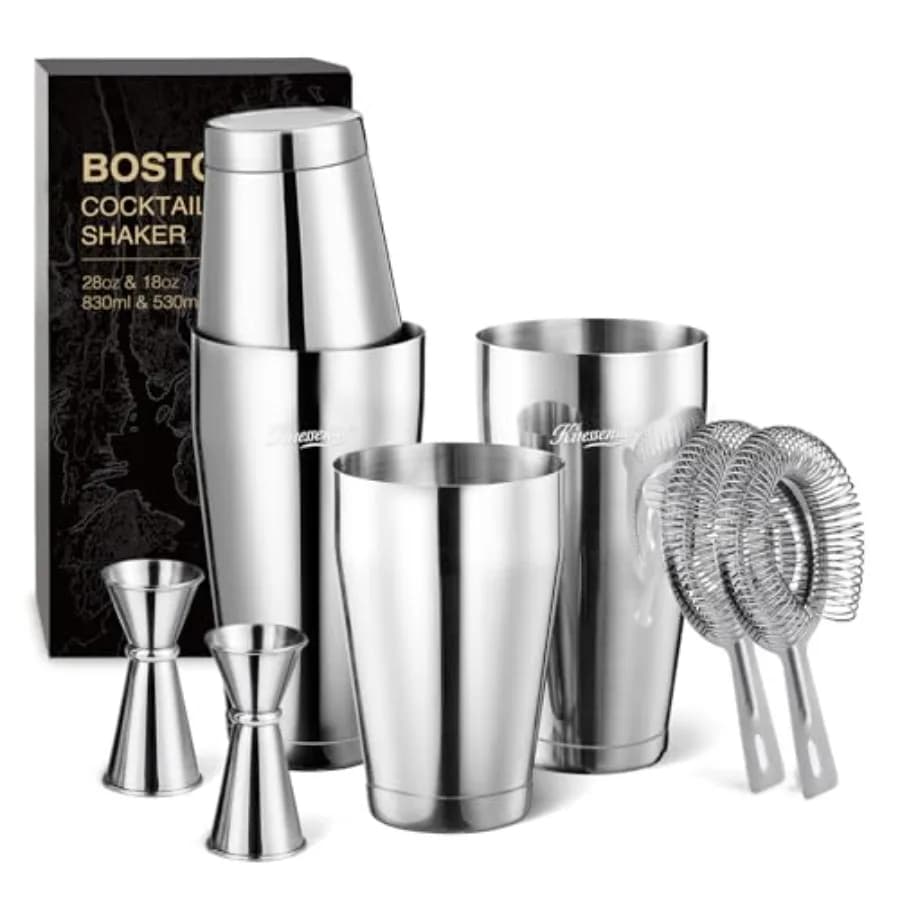 Set Shaker per Cocktail Boston 8 Pezzi, Kit Professionale da Barman con Mixer per Martini in Acciaio Inox e Strainer Hawthorne