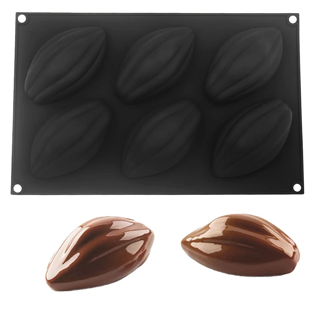 Stampo in silicone per torta mousse d'oliva a 6 cavità, chicchi di caffè, cioccolato, dessert, stampo per pasticceria francese