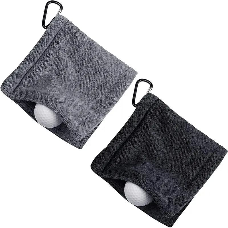 Golf Ball Cleaning Towel, 2 pcs Golf Towel with Snap Hook, 5 x 5 Inch Microfiber Amphibian Wet and Dry, HJ