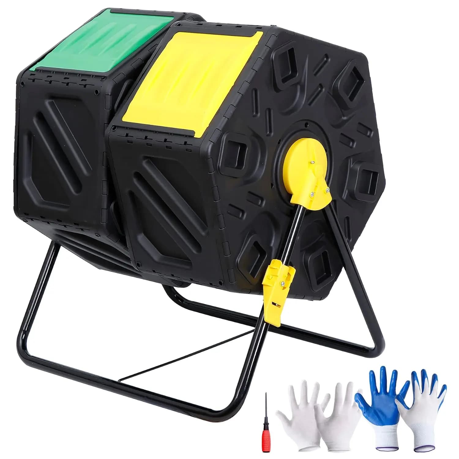 Dual Chamber 37 Gallon Compost Tumbler All-Season Outdoor BPA Free Large Composter Bin w/ 2 Sliding Doors and Solid, Customized