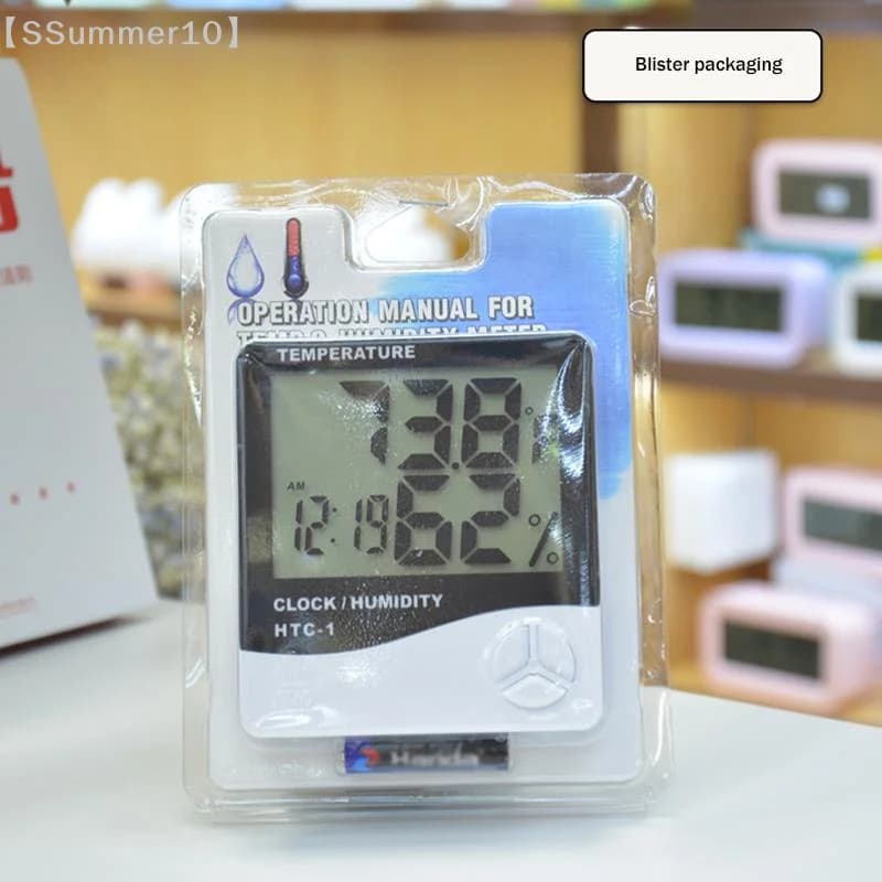 【SSummer10】LCD Digital Temperature Humidity Meter HTC-1 Home Indoor Outdoor Hygrometer Thermometer Weather Station With Clock