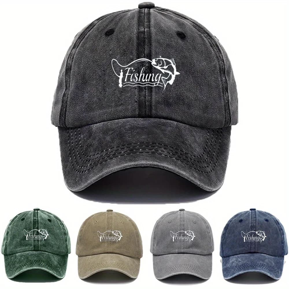 1pc Retro Fishing-Themed Baseball Cap Compatible for & - Lightweight Adjustable Outdoor Hat with Fish & Rod Design, Hand-Washed