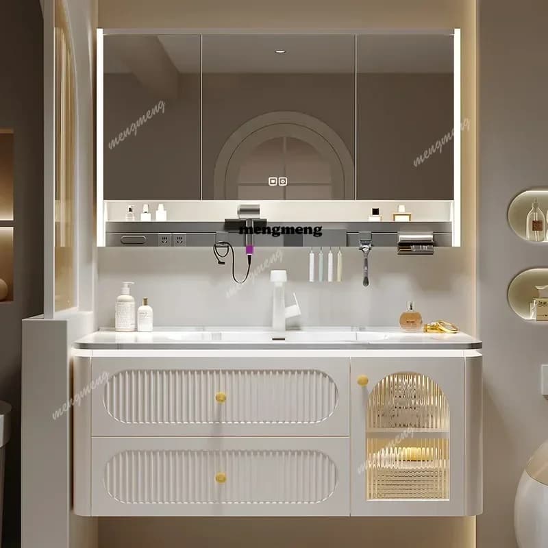 Mobile Bagno in Rovere Nordico con Specchio Smart, Lavabo in Ceramica e Mobile Lavandino - Arredo Bagno