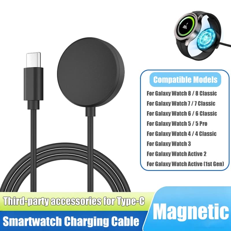 Cavo di Ricarica Magnetico USB-C per Samsung Galaxy Watch 8/7/6/5/4/3/Active 2, Caricatore Portatile da 1M
