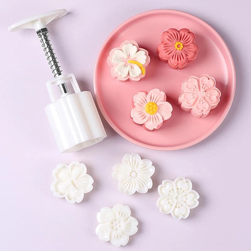 5Pcs/Set DIY Mid-Autumn Festival Cherry Blossom Mooncake Mold Flowers Sakura Pattern Stamps Hand Press Mold Plungers Pastry Tool
