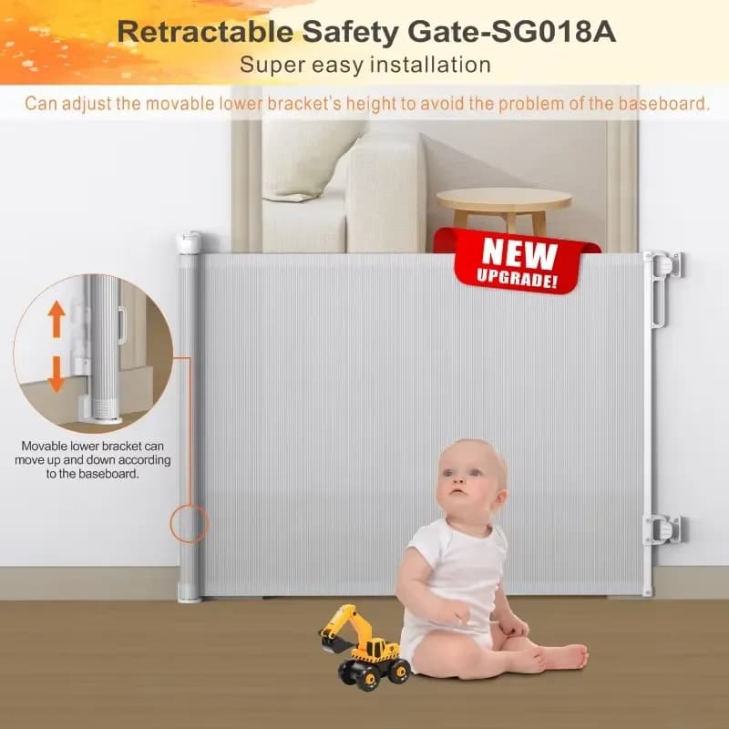 Kids & Pets Indoor Outdoor Use Durable Retractable Wide Baby Safety Gate Set Metal+ABS