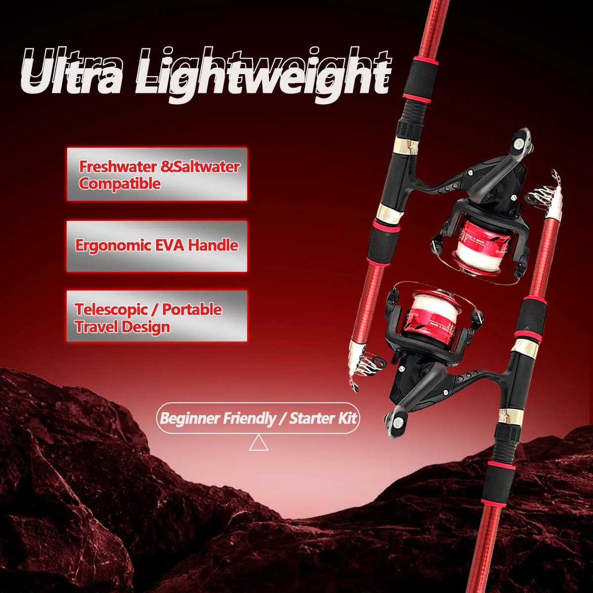 Spinning Fishing Rod and Reel Combo1.8M Telescopic Rod with 5.2:1 3BB Fishign Reel Max Drag 5kg Full Fishing Kit