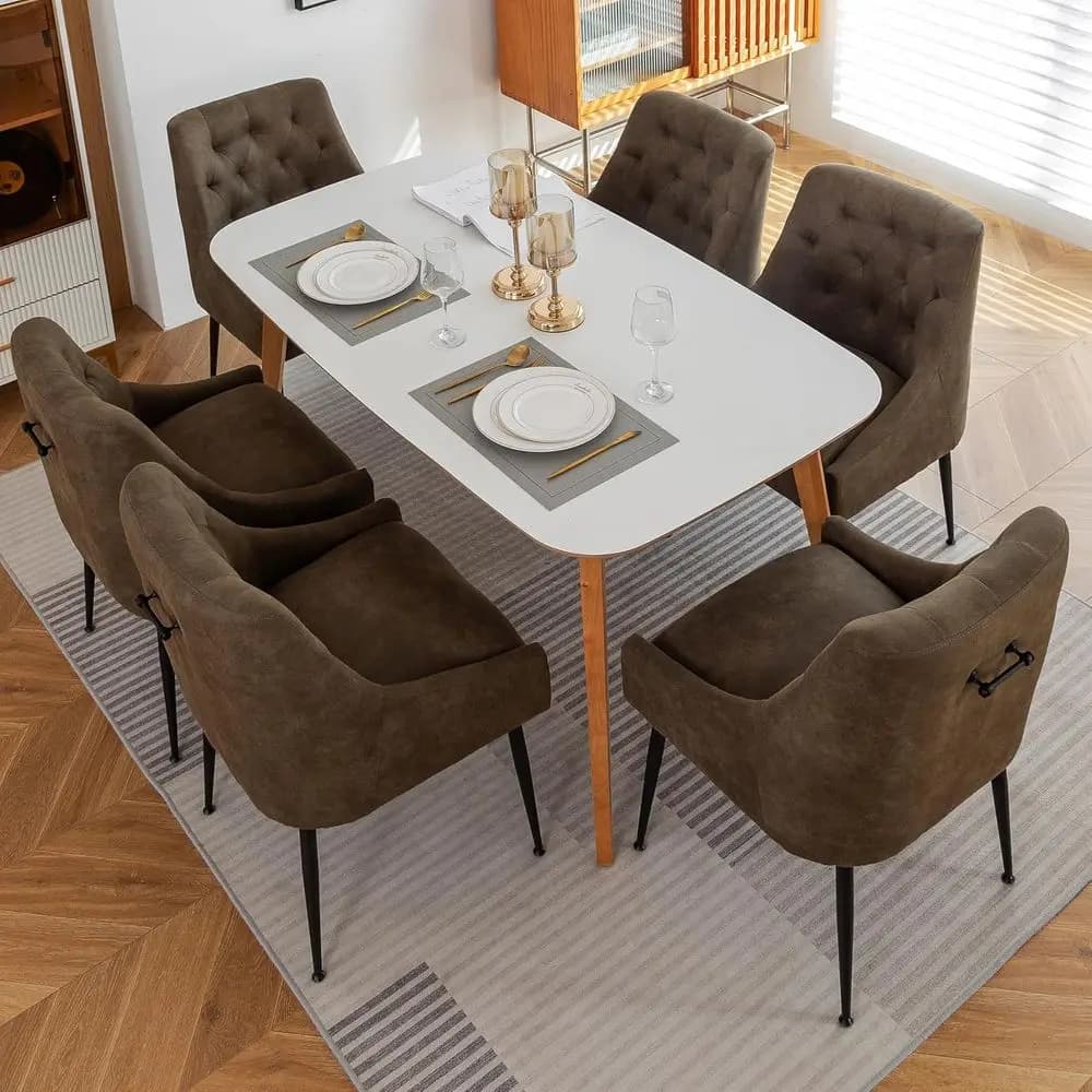 Set di 6 sedie da pranzo con cuscini 5.12, gambe in metallo, rivestite in verde per cucina e soggiorno