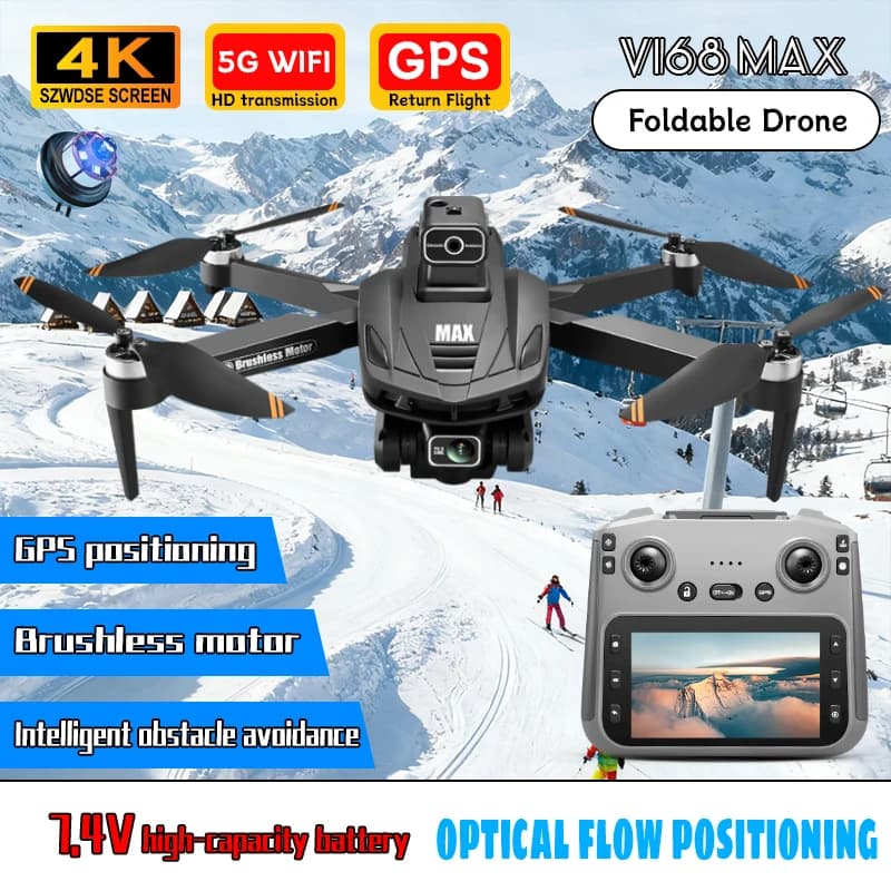 Nuovo Drone V168 MAX PRO con Posizionamento GPS, Fotocamera Professionale HD 8K, WIFI 5G FPV, Quadricottero RC Brushless con Evitamento Ostacoli