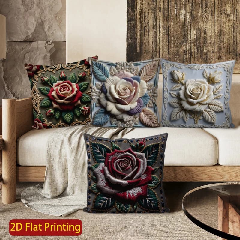 Vintage 2D pillow lining with floral embossed rose pattern, suitable for sofa, bedroom, car.