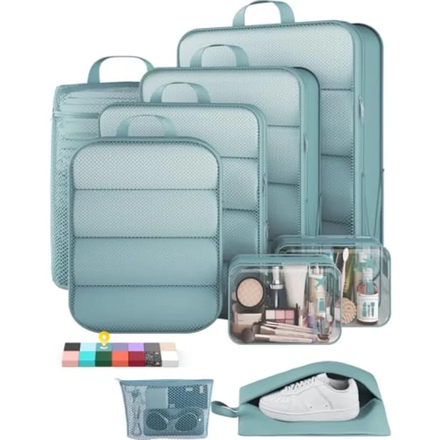 Set di 9 Cubi di Compressione per Viaggi, Organizzatori Espandibili per Valigie, Borse per Vestiti