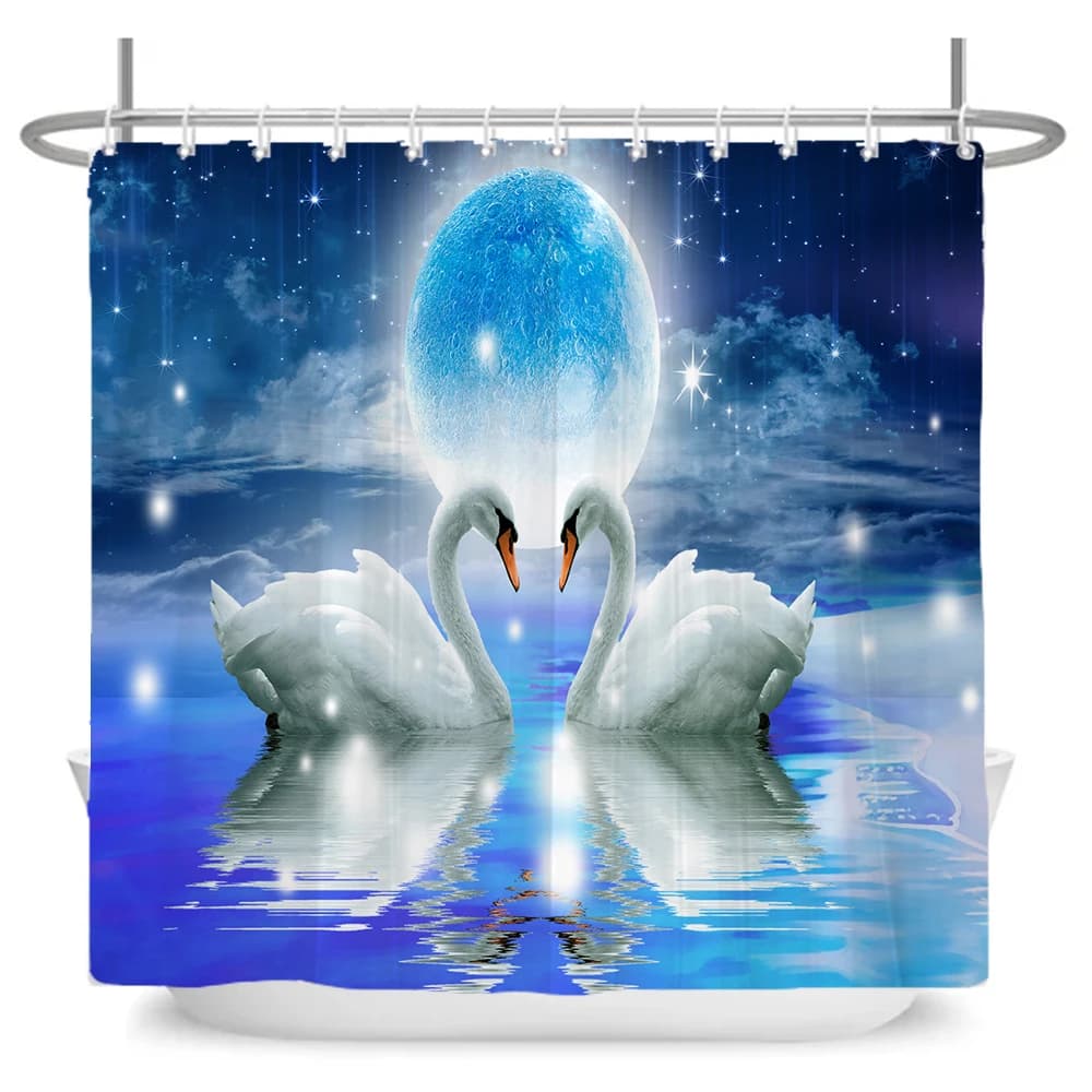 Bellissimi amanti Tenda da doccia con stampa cigno Tessuto impermeabile Tende da bagno Ragazza romantica Decorazione per la casa Tenda da parete