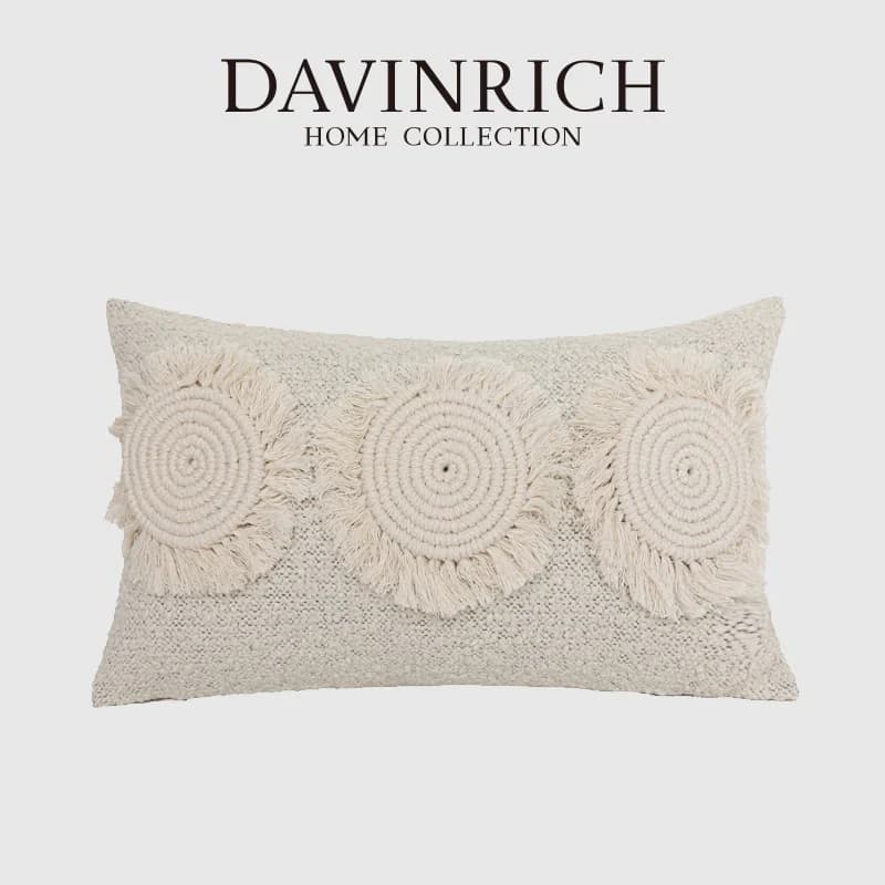 DAVINRICH Marocchino Patchwork Geometria Trapuntata Fodera per Cuscino Lombare Naturale Beige Cotone Lino Accento Federa per Cuscino Chic Home Decor