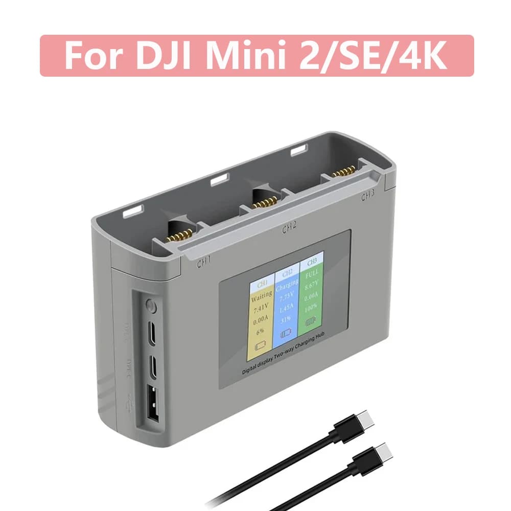 2/3-way charger hub for DJI Mini 4K/Mini 2/Mini SE USB charger with colored screen digital display