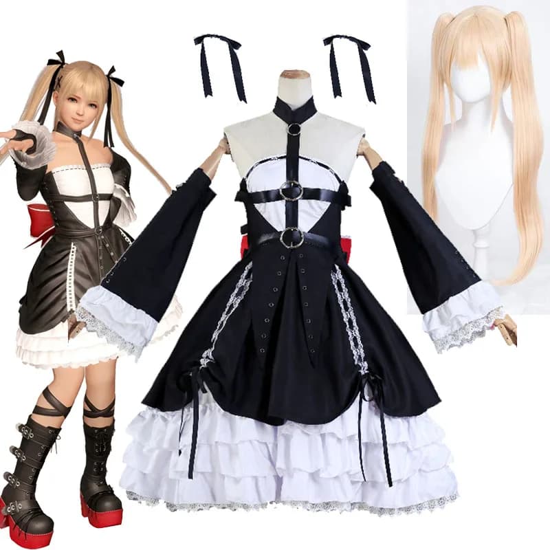 Marie Rose Cosplay Costume Dead or Live Dresses Lolita Gothic Dresses for Women Carnival Halloween Parrucche rosa Copricapo