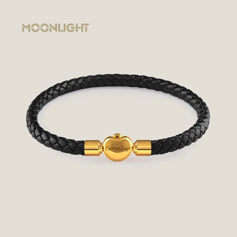 Lucky Golden Treasure Bracciale con ciondolo in vera pelle intrecciata per donna Semplice regalo di accessori per gioielli di moda femminile nero rosso