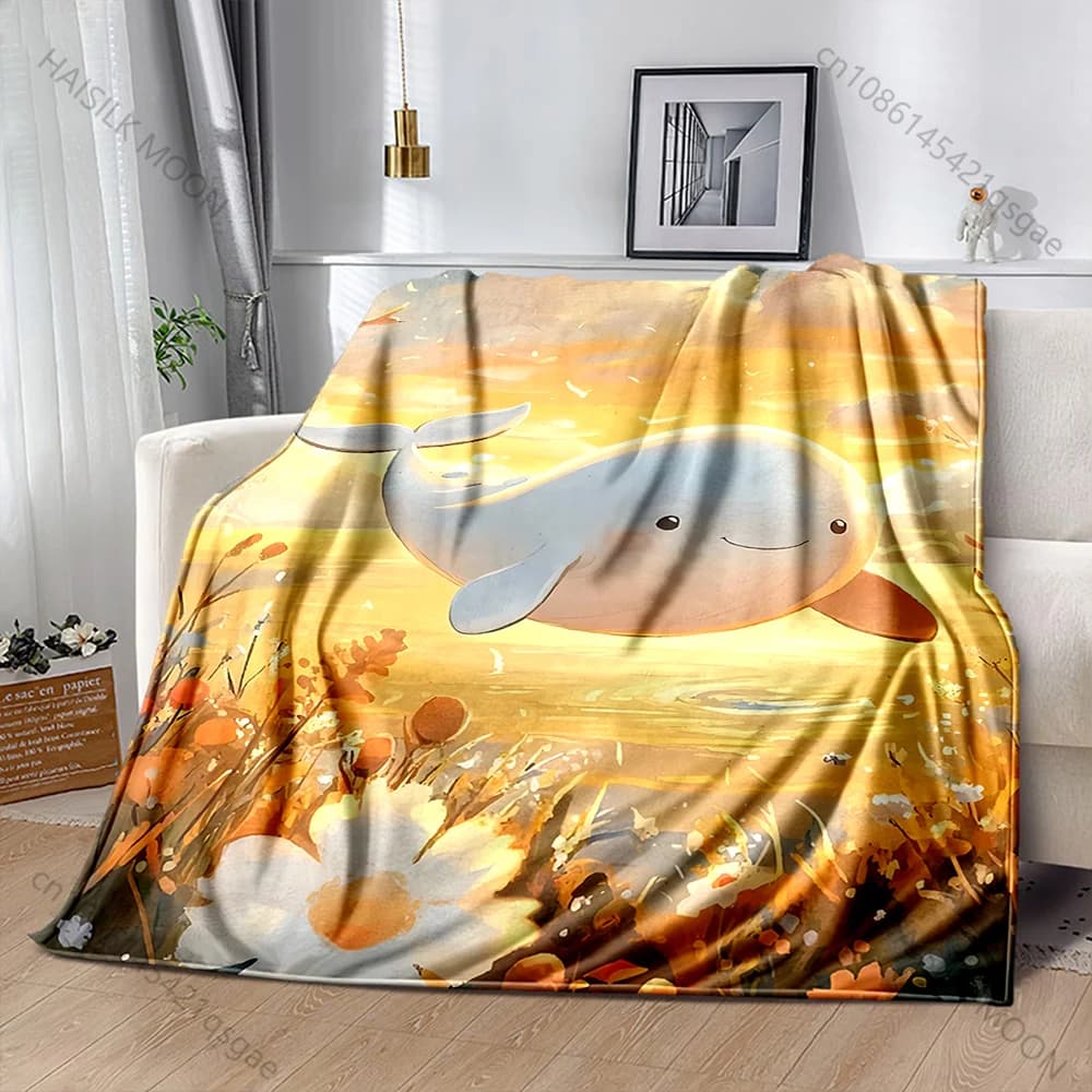 1PC Coperta calda con stampa di una balena che vola sopra il mare al tramonto, per adulti e bambini, per casa, viaggi, auto, morbida e confortevole, adatta a tutte le stagioni