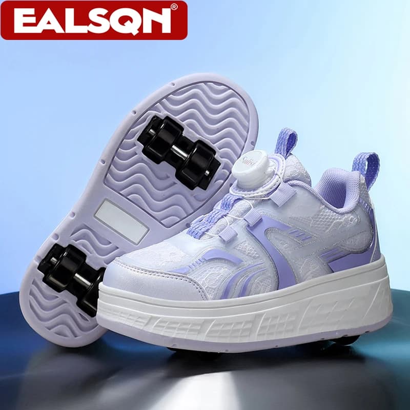 Scarpe da passeggio alla moda per bambine, traspiranti, con quattro ruote rimovibili, pattini sportivi per studenti, corsa all'aperto