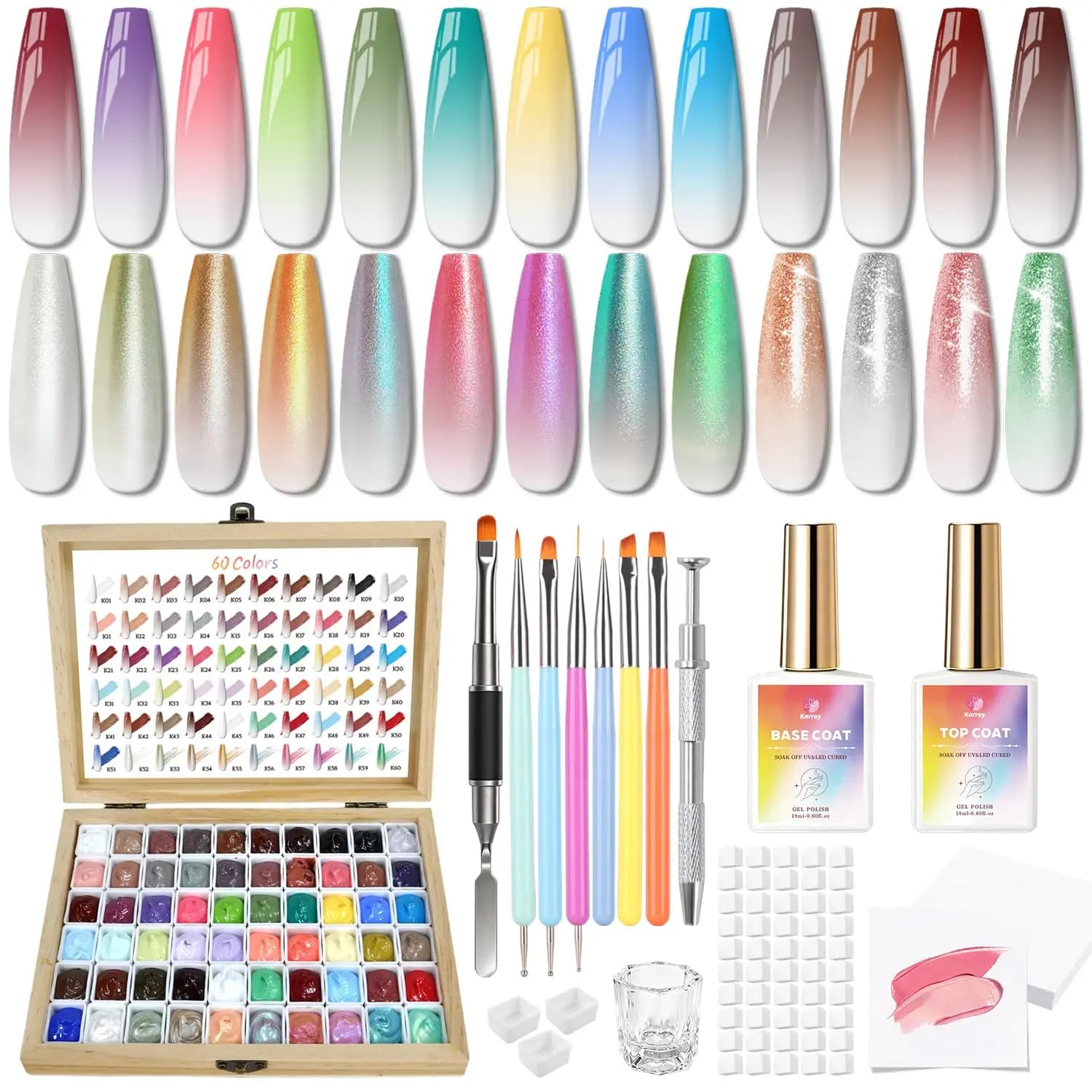 Kit Gel Nail Polish Shades 60 Colors with Palette Sponge for Effetto Sfumato, Painting and Decoration Fai-da-te, Tools for Manicure