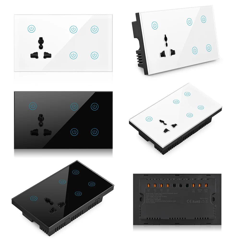 4Gang 13A waterproof intelligent current socket max. Current wall switch Alexa Google Home compatible 3Pn Al