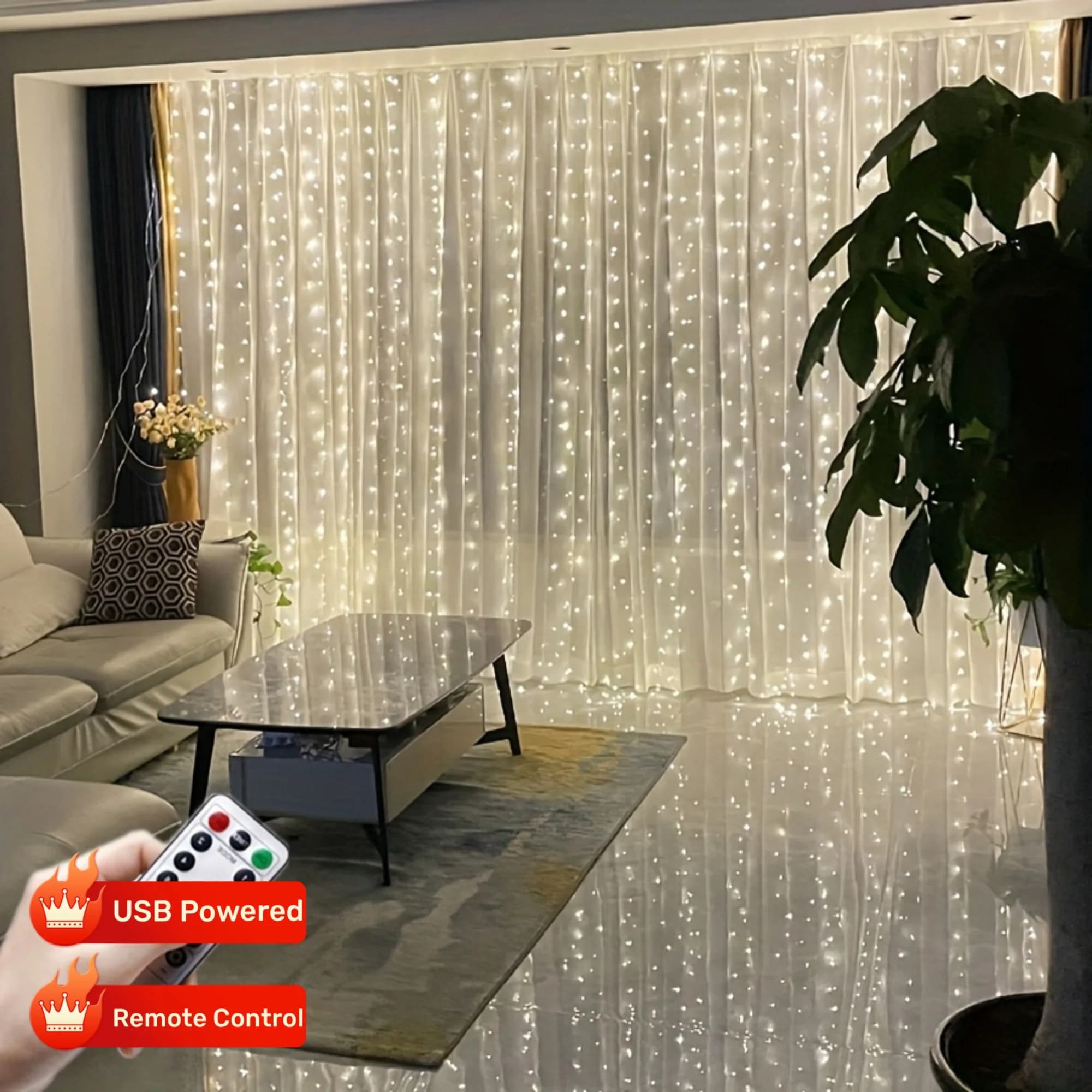 3x1/3x2/3x3m Natale USB Tenda String Lucine 8 Modalità 3M LED Ghirlanda remota per la festa del giardino Decorazione di nozze di casa