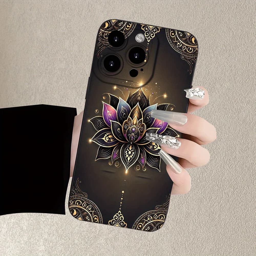 Lotus Mandala design phone case suitable for iPhone 17 16 15 14 13 12 11 Pro/Max/Plus anti drop and shockproof back cover