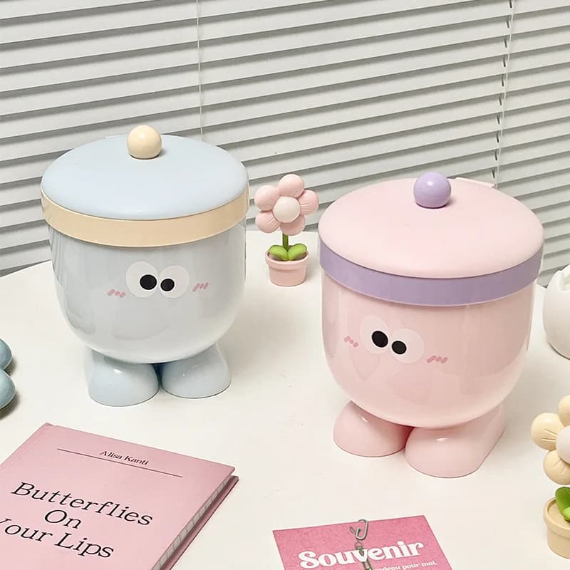 Plastic Creative Cartoon Desktop Trash Can Lid Storage Bin Household Student Dormitory Miscellaneous Bin