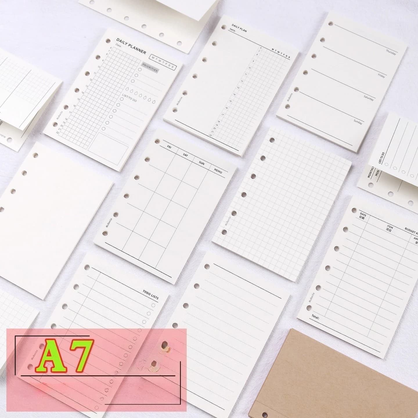 A7 50 Lenzuola Notebook a Fogli Sciolti Ricarica Raccoglitore a Spirale Pagina Interna Settimanale Mensile per Fare Linea Griglia All'interno di Carta di Cancelleria