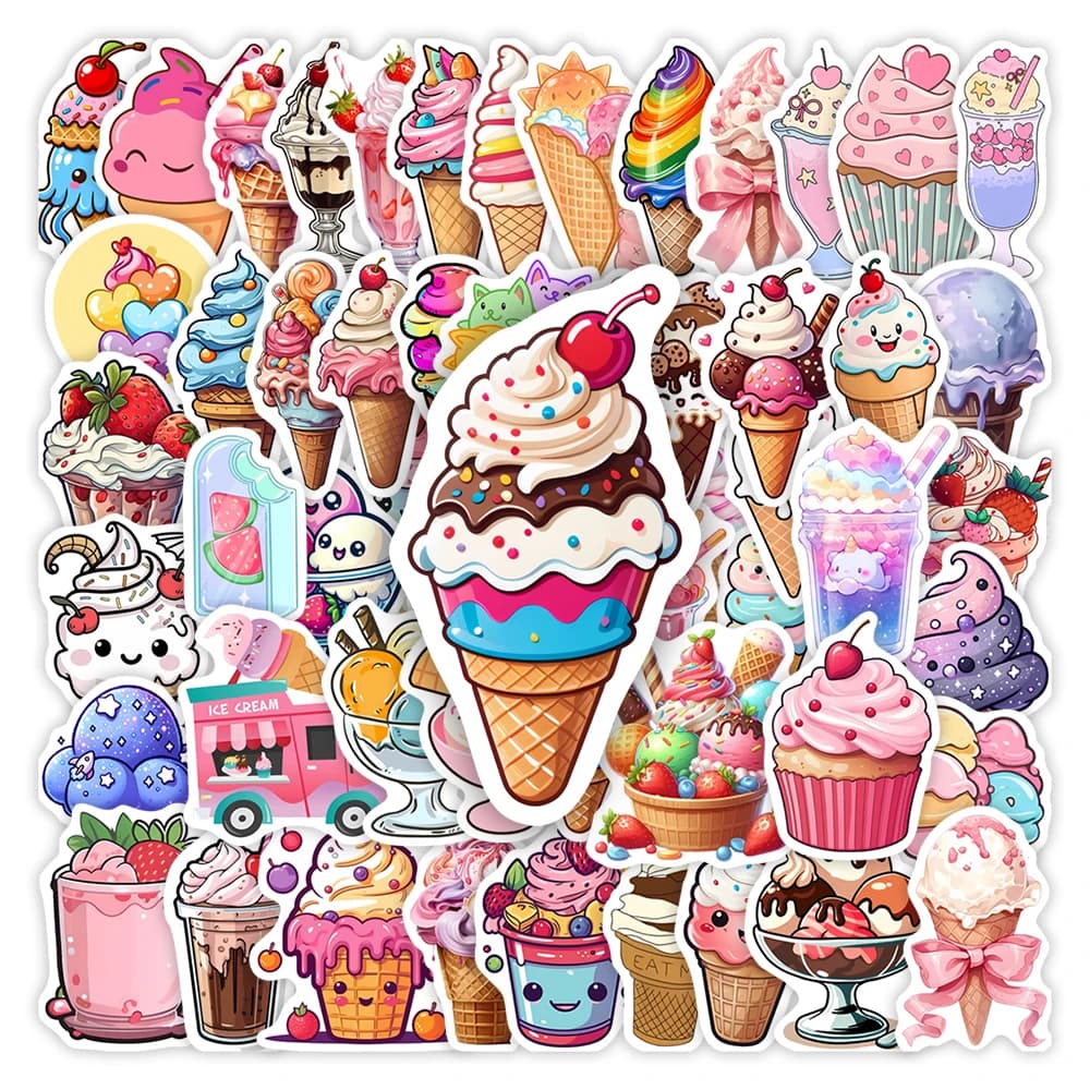 Ice Cream Stickers Cute DIY Cold Drink Toys Gift Waterproof Scrapbook Junk Journals Laptop Phone Luggage Bottles Decorative