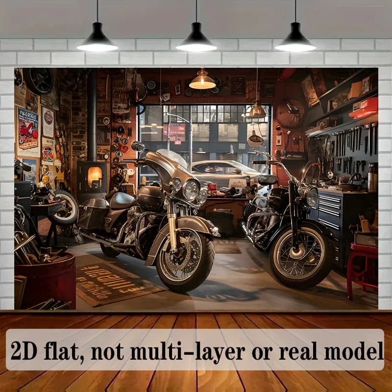 Motorcycle Garage Tapestry Classic Bikes Workshop Tools Man Cave Wall Hanging Industrial Style 2D Flat Not Multi Layer RealModel