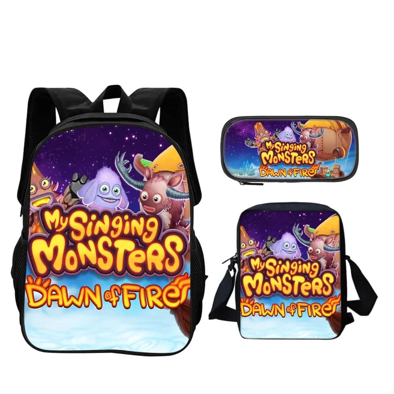 My Singing Monsters backpack, pencil case, shoulder bag 3Pcs Set game cartoon print kindergarten, primary school, boys and girls