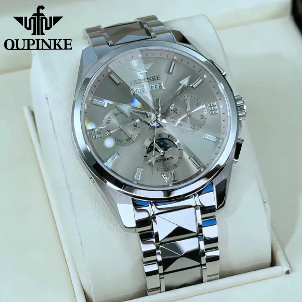 OUPINKE Men's Watches Top Brand Luxury Business Original Automatic Mechanical Wristwatch Tungsten Steel Sapphire Mirror Calendar