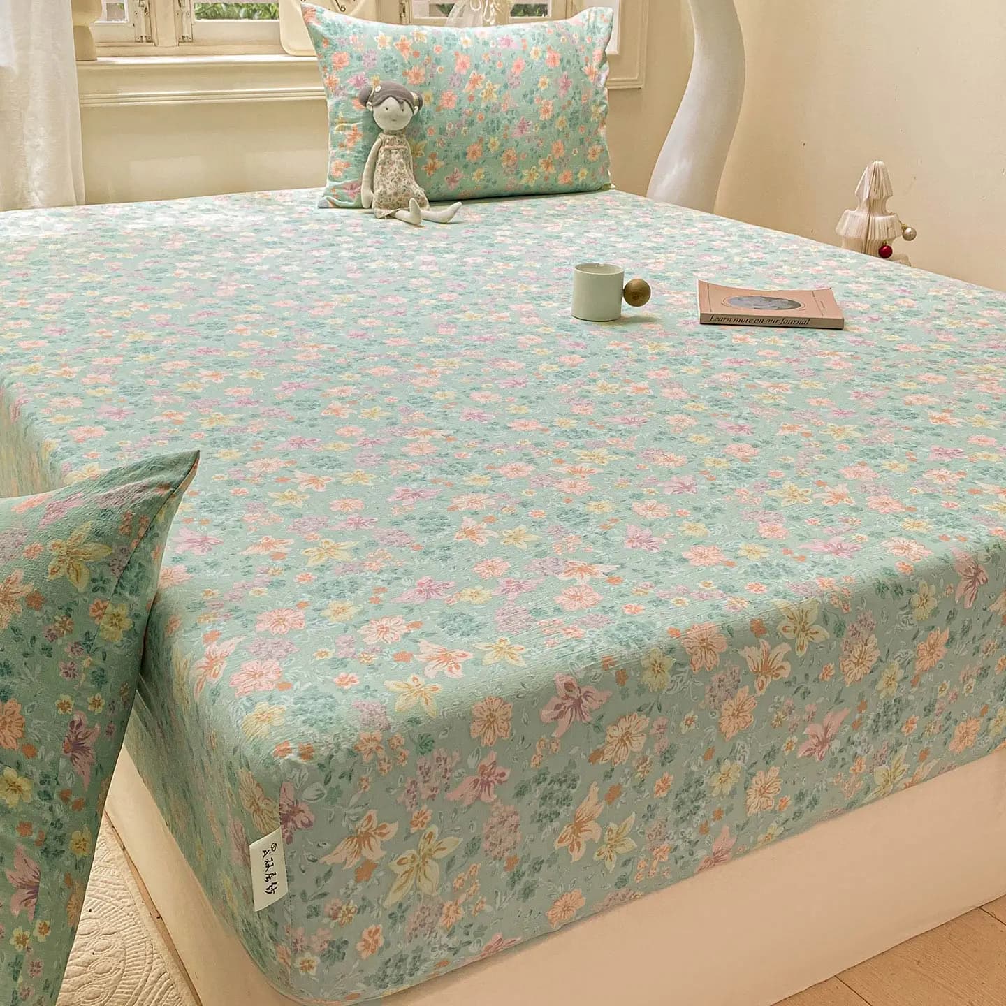 Lenzuola con stampa fiori verdi Lenzuolo singolo/queen/king size sabanas matrimoniales Lenzuolo con angoli all-inclusive con sabane elastiche