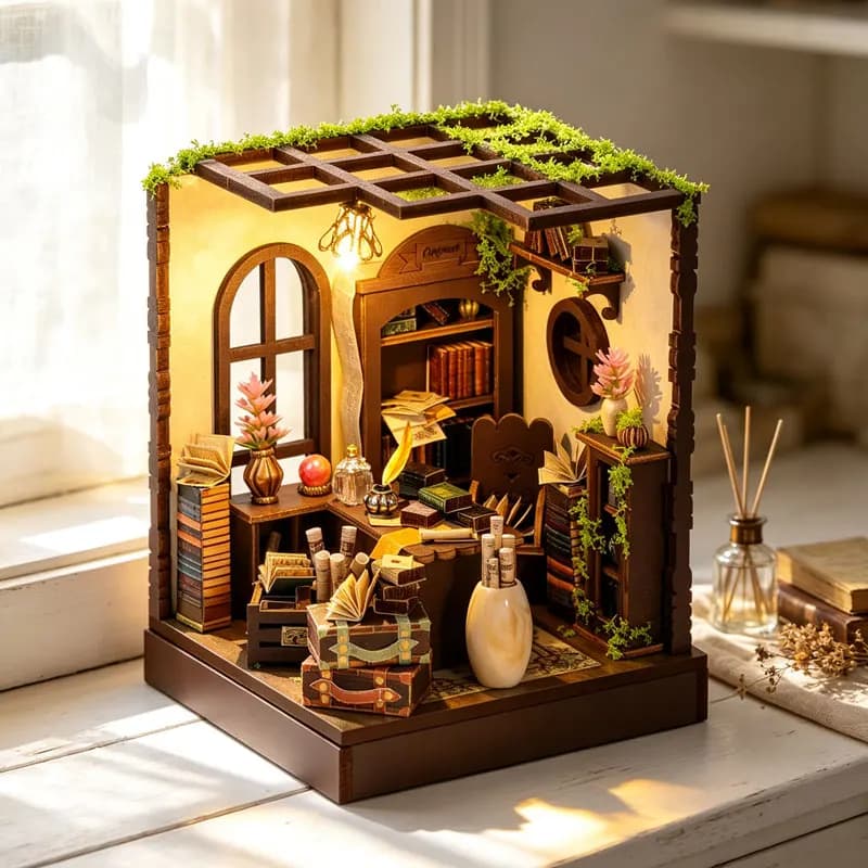 Mini 3D Puzzle Assembly Model Dollhouse Kit DIY Handmade Toy Bookshelf Set Wooden Crafts Home Decor For Xmas Birthday Gifts