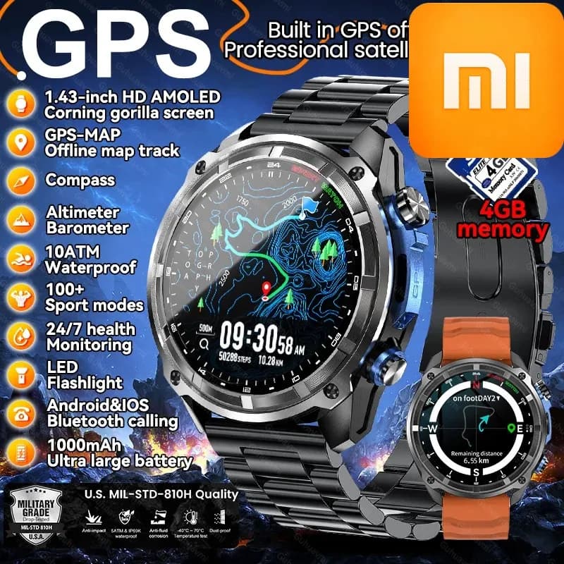 Xiaomi Smartwatch GPS for Men with Offline Maps, Integrated GPS, 4GB Memory, Corning Gorilla HD Screen, 10ATM Waterproof, Bluetooth Calls