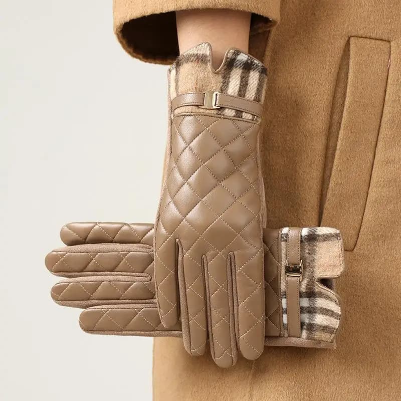 1 pair of classic PU leather gloves for women, warm winter gloves for outdoor cycling