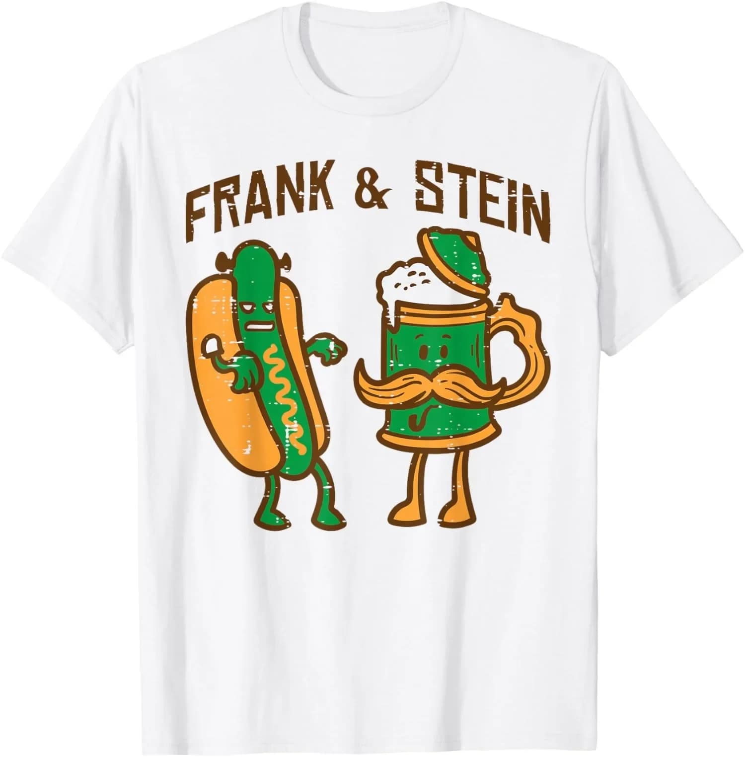 Maglietta con grafica di Frank e Stein, t-shirt divertente con costume tedesco e birra in lattina