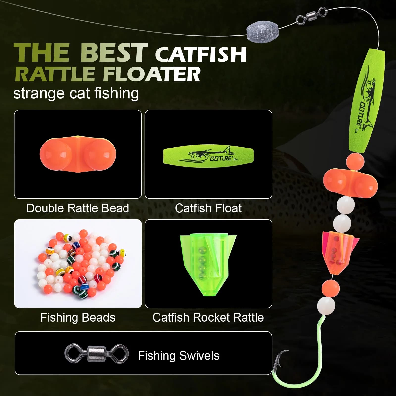 Kit Galleggiante Goture EVA con Doppia Perla Sonora, Attrezzatura Fai-da-Te con Galleggianti, Ganci, Perle, Attrezzatura da Pesca Portatile per Pescatori