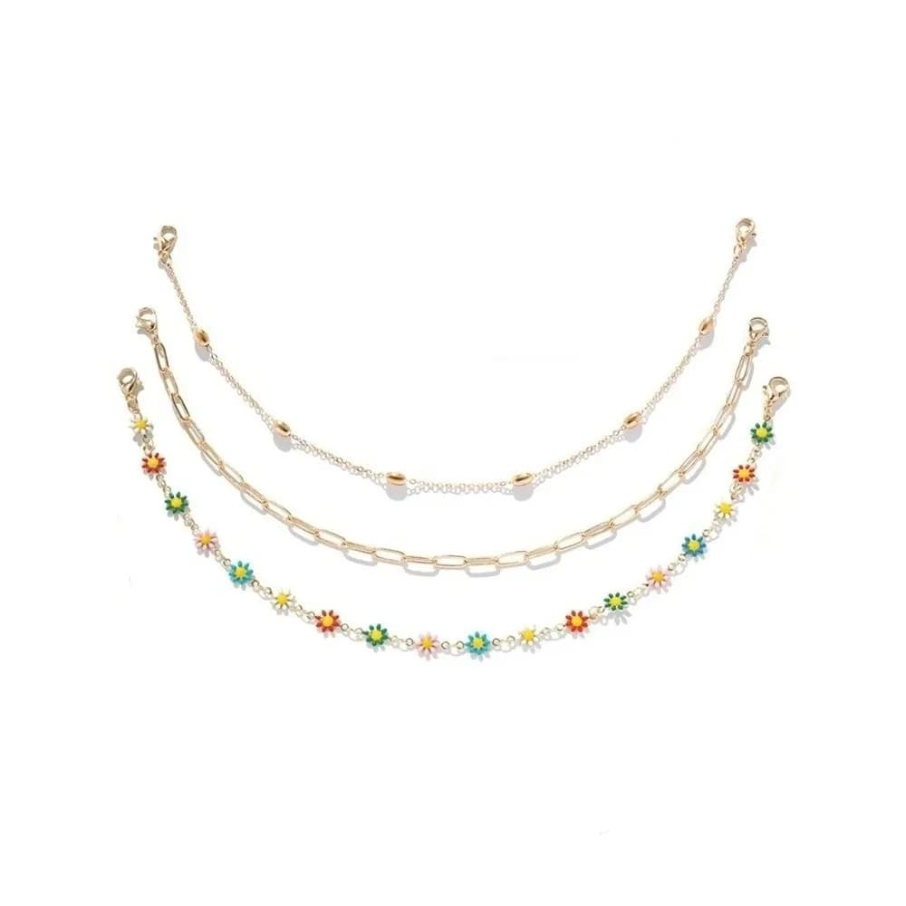 3pcs/Set Chill Detachable Cap Charms Alloy Flower DIY Hat Chain Link Leaves Stainless Steel Rolo Chain Outfit Accessories