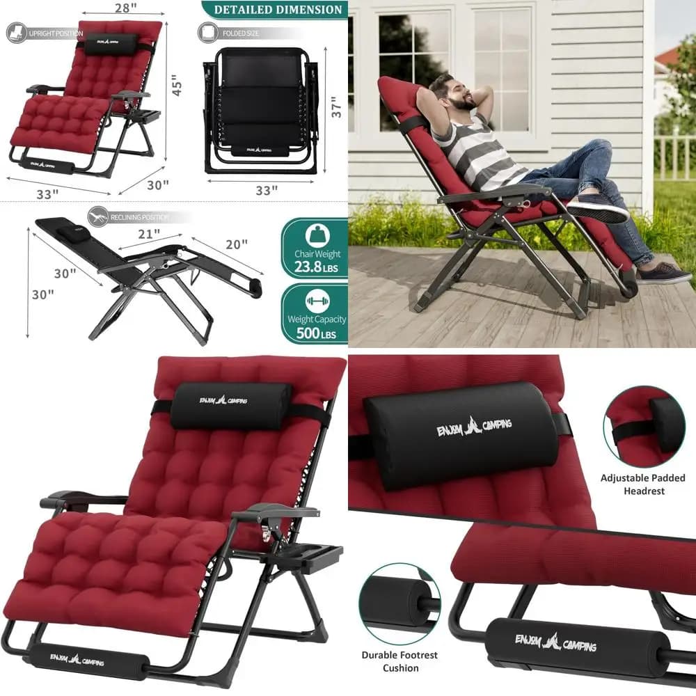 Poltrona Reclinabile XXL 33 Zero Gravity con Cuscino, Sedia da Esterno per Patio, Cuscini, Portabicchieri, Poggiapiedi, Supporto Imbottito fino a 227 kg