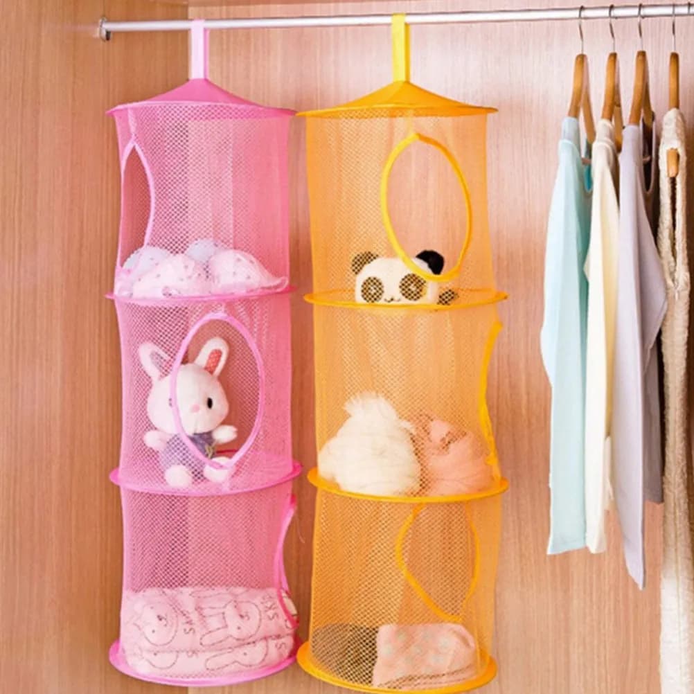 Hanging Mesh Storage Bag Multi-Layer 3 Tier Organizer Collapsible Space Saving Large Capacity Laundry Clothes Organizer